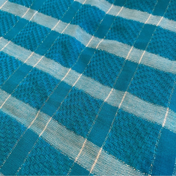 ALDO Square Scarf with Fringe. Aqua Blue, white and Silver Thread. - Picture 8 of 8